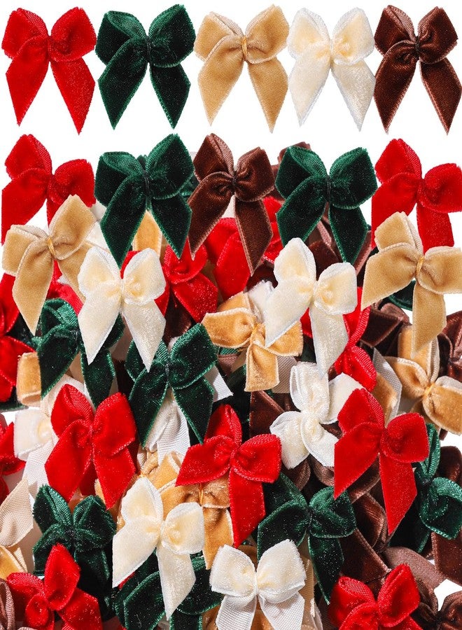 YGDZ 100 PCS Mini Christmas Velvet Bows, Small Bows for Xmas Crafts, 1 Inch Tiny Red Green Brown Velvet Bowknot for Christmas Gift Wrapping, DIY Christmas Decor - Image 1